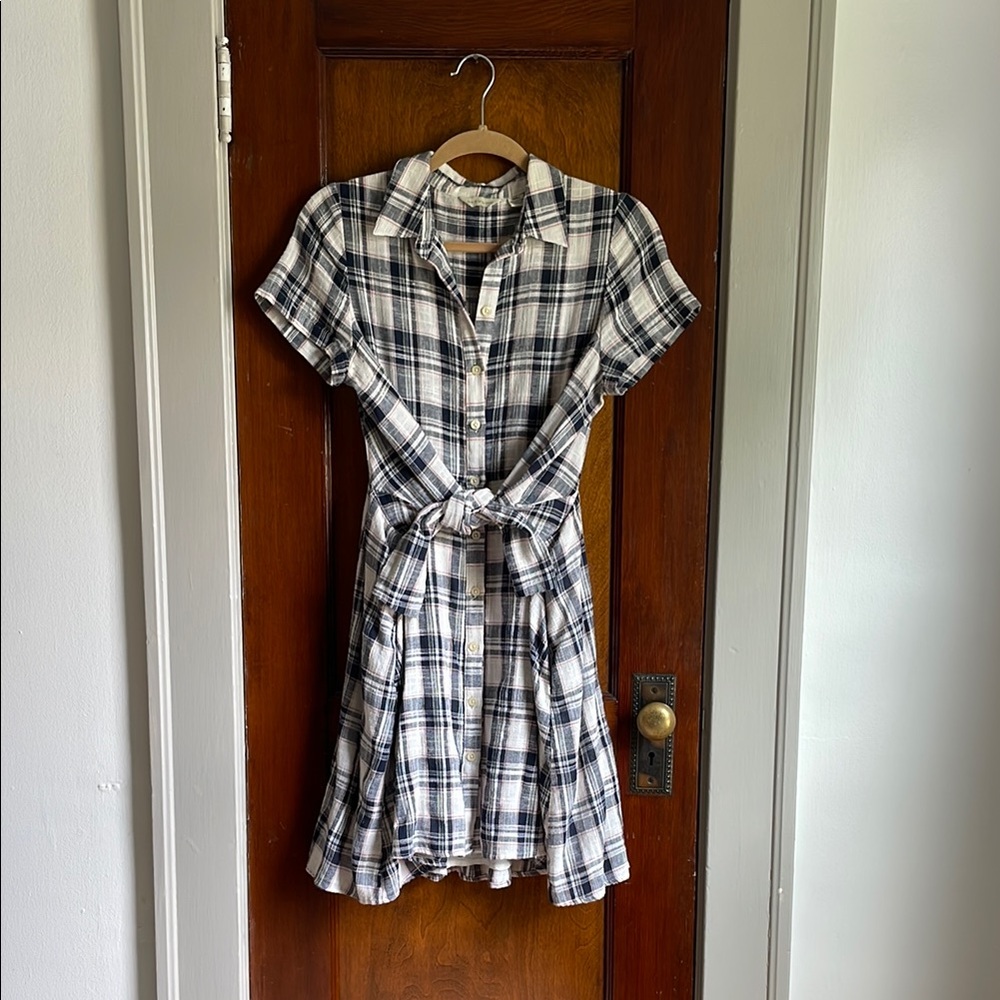 Plaid Button-Up Dress with tie waist